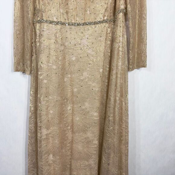 Mac Duggal Evening Gown Size 16 Dress Rose Gold Rhinestone Beaded Lace NWT F - Picture 5 of 13